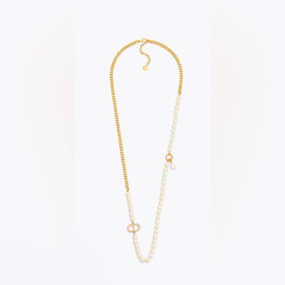 Dior Gold-tone Chain and Pearl Asymmetrical Necklace